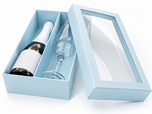 Caixas para Mini Vinho e Taça Com Visor 21x12x6 - Pct com 10 Unidades