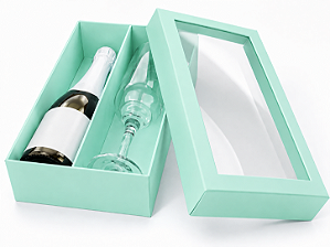 Caixas para Mini Vinho e Taça Com Visor 21x12x6 - Pct com 10 Unidades