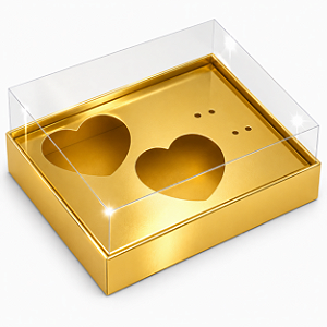 Caixa Coração de Colher / 2x 100g - Dourado - Pct com 10 Unidades