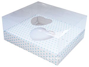 Caixa Coração de Colher / 2x 100g - Branco com Poás Azuis - Pct com 10 Unidades