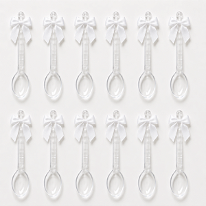 Colher de café Descartável com Lacinho Branco - 12 Unidades