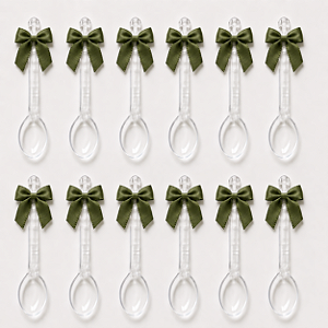 Colher de café Descartável com Lacinho Verde Musgo - 12 Unidades