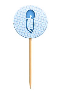 Toppers / Tags para Cupcakes Alfinete Azul - Pct com 6 unidades