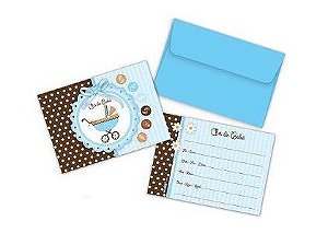 Convites Chá de Bebê Azul - Pacote com 8 Unidades - 10,5x8