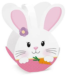 Caixa Cesta Páscoa Coelho Soft Rosa - 12x8x18cm - 01 unidade