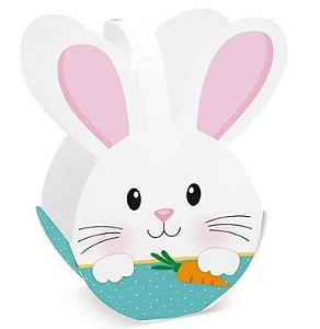 Caixa Cesta Páscoa Coelho Soft Azul - 12x8x18cm - 01 Unidade