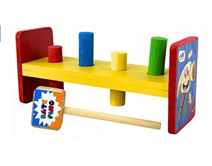 Brinquedo Pedagógico Bate Pinos Educativo Com Martelo Em Madeira MDF