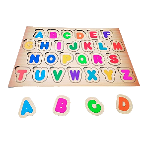 Brinquedo Educativo Tabuleiro Alfabeto Encaixe Letras Montessori Quebra Cabeça em MDF