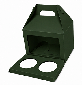 Caixa Maleta para 2 Cupcakes / Verde Musgo - Pct com 10 Unidades