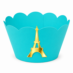 20 Wrapper para Cupcakes 8x5x5 - Azul Tiffany com Aplique da Torre Eiffel
