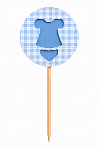 Toppers / Tags para Cupcakes Roupinha Bebê Azul - Pct com 6 unidades