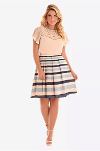 Conjunto Fascinius Blusa Crepe Saia Listrada