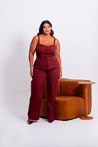 Conjunto office bordo corset e calça plus size