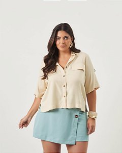 Camisa Croped Essencial Nude Plus Size