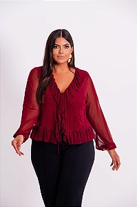 Blusa Vellure Bordo Plus Size