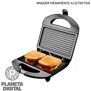 Sanduicheira Mini Grill 750W Revestimento Antiaderente Possui Trava de Segurança Chapa Dupla Porta Fio Luz Indicadora de Funcionamento Preto - MULTILASER