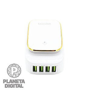 Lâmpada de Toque LED com Carregador de 4 Portas USB Branco com Dourado BA-CAR0089 - BASIKE