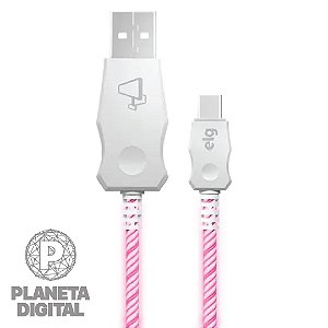 Cabo USB Tipo-C LED Pink 15W e 3A Ultra Flexível Cabo com Iluminação LED 2x Mais Resistente 1 Metro LEDC10PK - ELG