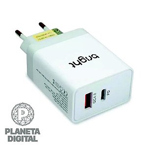 Carregador Ultra Rápido 36W 2x Entradas USB Não Vícia a Bateria Possui 7 Proteções Branco AC590 - BRIGHT