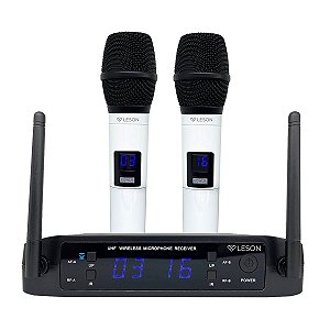 Microfone Duplo Sem Fio Ls916 Base Branco 32 Frequências