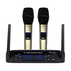 Microfone Duplo Sem Fio Ls916 Base Champagne 32 Frequências