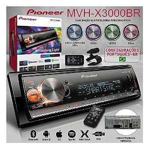 Rádio Pioneer MVH-X3000BR MP3 Player Auto Som Automotivo Bluetooth Usb Auxiliar P2 FM AM