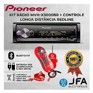Rádio Pioneer MVH X3000BR+ Controle Redline Longa Distância Jfa Som Com Som Automotivo Toca Muito