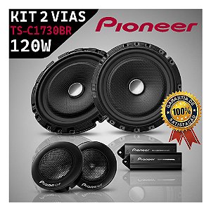 Kit 2 Vias Alto-falante TS-C1730BR Pioneer 60w RMS Som Automotivo Carro Som Tweeter Crossover