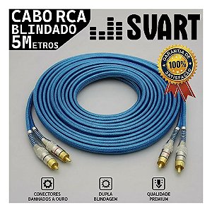 Cabo Rca Blindado Azul 5 Metros Plug Metal Svart by Techone 5mm Som Automotivo Carro Som