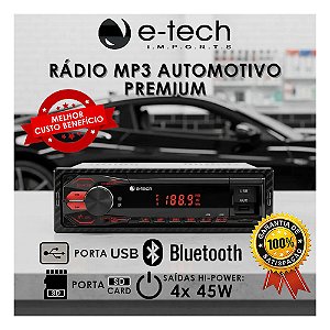 Rádio Automotivo E-tech Premium Connection Bluetooth Fm Mp3 Pen-Drive Usb Sd Aux Custo Benefício