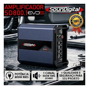 Módulo Amplificador Soundigital SD800.1 EVO5 800w Rms SD800 Som Automotivo Som de Qualidade
