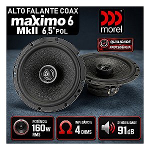 Par Alto Falante Coaxial Morel Maximo 6 MKII 160w Rms 6" Polegadas MK2 Som Automotivo Som de Qualidade