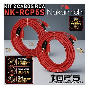 Kit 2 Cabos Rca 5 Metros Nakamichi NK-RCP5S Som Automotivo de Qualidade