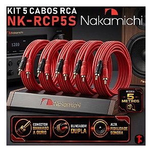 Kit 5 Cabos Rca 5 Metros Nakamichi NK-RCP5S Som Automotivo de Qualidade