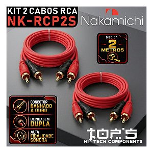 Kit 2 Cabos Rca 2 Metros Nakamichi NK-RCP2S Som Automotivo de Qualidade