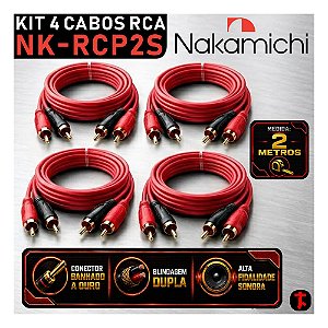 Kit 4 Cabos Rca 2 Metros Nakamichi NK-RCP2S Som Automotivo de Qualidade