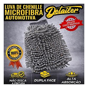 Luva Microfibra Cinza Chenile Detailer Lava Carros Moto Casa Ultra Macia