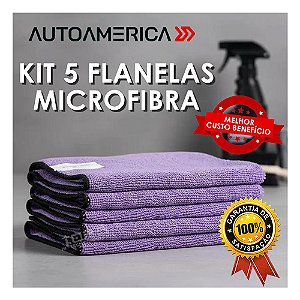Kit 5 Flanelas Microfibra Roxa AutoAmérica Limpeza Automotiva Doméstica Custo Benefício