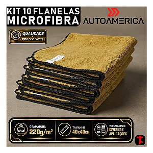 Kit 10x Flanelas Microfibra Marrom Low Cost 40x40cm 220GSM AutoAmerica Limpeza Automotivo Uso Doméstico