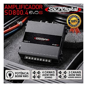 Módulo Amplificador Soundigital SD800.4 EVO6 800w Rms SD800 Som Automotivo Som de Qualidade