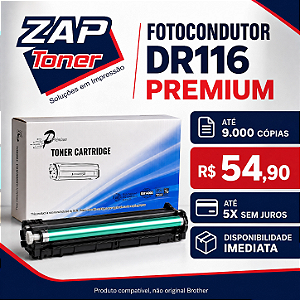 Fotocondutor DR116 Premium Compatível Brother HL-L1222, HL-L1232W e DCP-L1632W — Rendimento de 9.000 Cópias