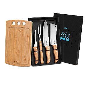 Kit Para Churrasco Cozinha em Bambu Inox - 5 PÇS 21543