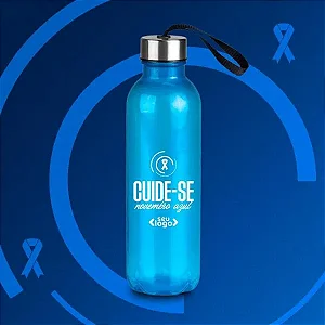 Garrafa Plástica Azul Com Tampa Em Inox - 600Ml