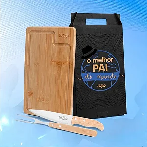 Conj. Para Churrasco Em Bambu / Inox / Madeira - 3 Pçs.