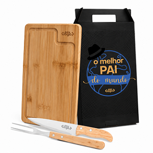 Kit Churrasco Personalizado 3 peças - com Tábua, Faca e Garfo