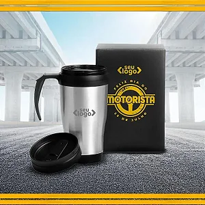 Caneca Revestida Em Aço Inox - 410 Ml - Preta.