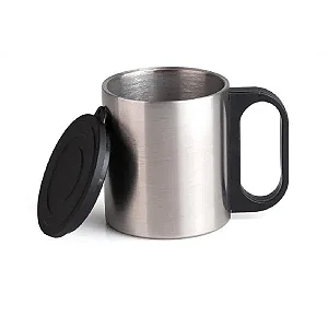 Caneca Em Aço Inox Com Tampa - 180 Ml