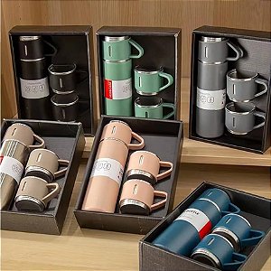 Garrafa Térmica com 3 Canecas de Inox