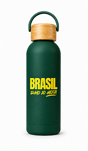 Garrafa Térmica Inox 500ml com Tampa em Bambu