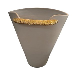Vaso Cerâmica Off Detalhe Gold